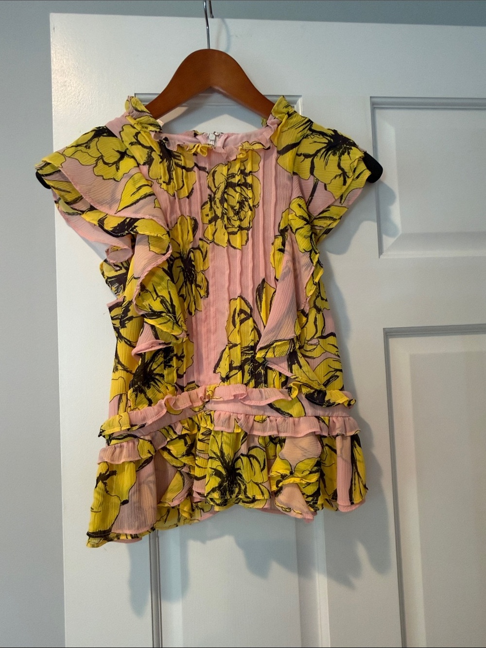 Marissa Webb Pink and Yellow Floral Ruffle Blouse